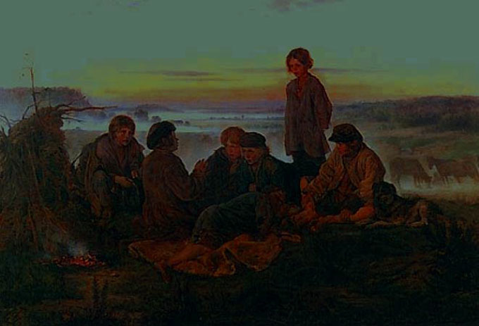 Владимир Маковский, Крестьянские мальчики в ночном стерегут лошадей