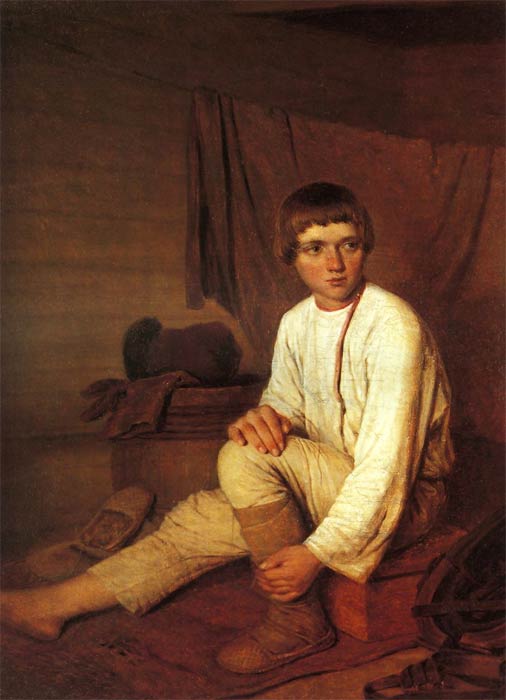 Венецианов картина Крестьянский мальчик, надевающий лапти