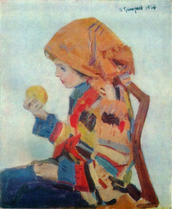 художник Сергей Григорьев, картина Девочка с яблоком
