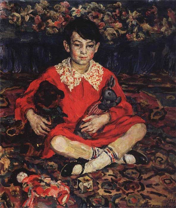 Портрет Камушки Бенедиктовой на пестром ковре с игрушками